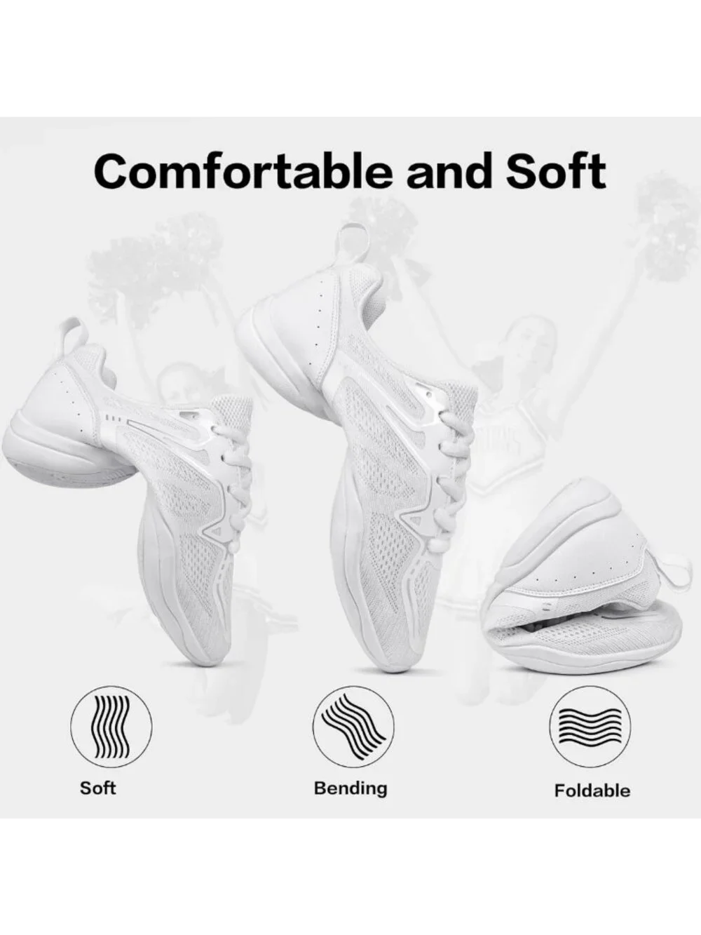 Youth Girls White Cheer Shoes - Athletic Dance Sneakers for Competition